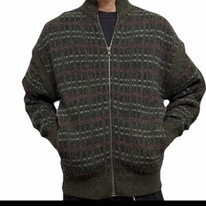 Mappin Shetland Wool Men’s Sweater Sz 4 Olive full Zip Front Pockets